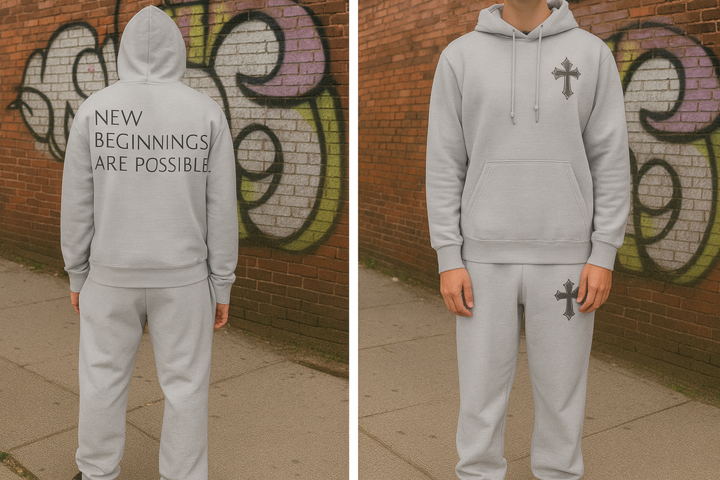 Minimal Grey Cross - Quote Hoodie