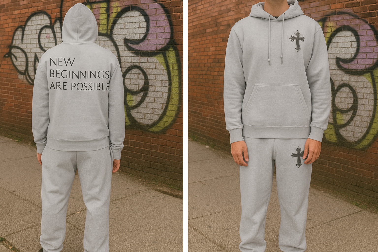 Minimal Grey Cross - Quote Hoodie